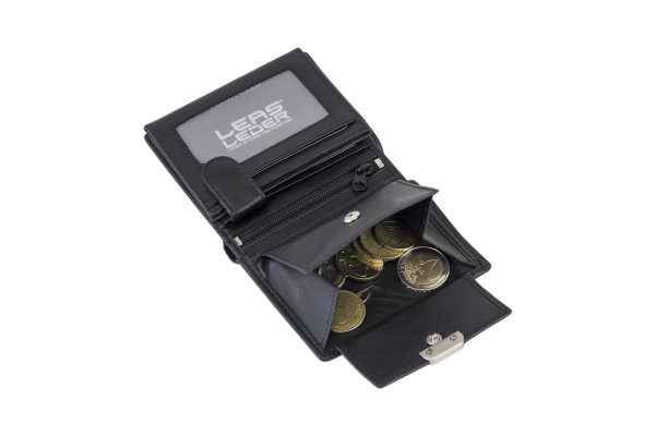 LEAS Mini Geldbörse mit Riegel extra dünn im Hochformat Echt-Leder, schwarz